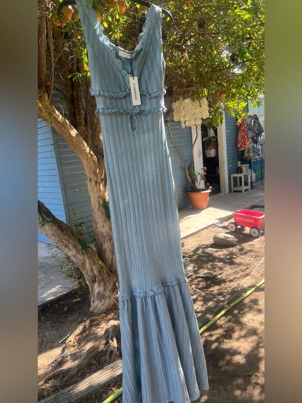 Commense Powder Blue Cable Knit Ruffle Dress - Picture 8 of 9